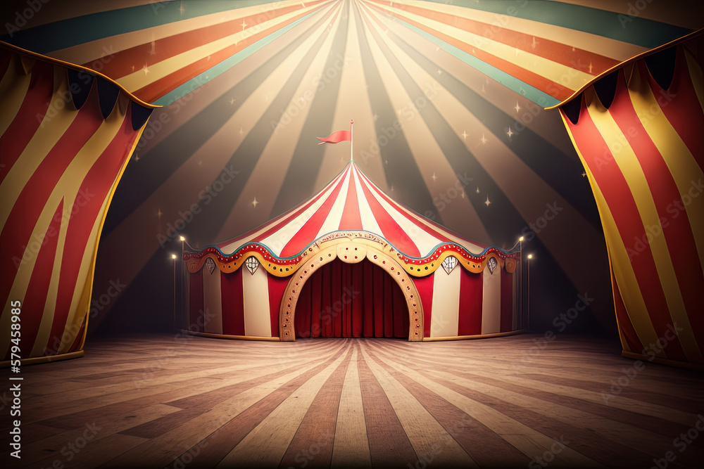 Circus Tent. Cartoon invitation. Illustration Generative AI Stock Adobe Stock
