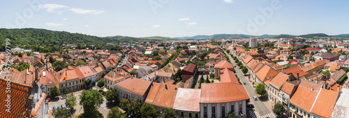 Panorama of the city of Bistrița  from a high point. Transylvania. Romania.