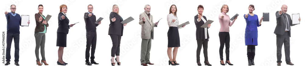 group of successful people with notepad in hands isolated group of successful people with notepad in hands isolated