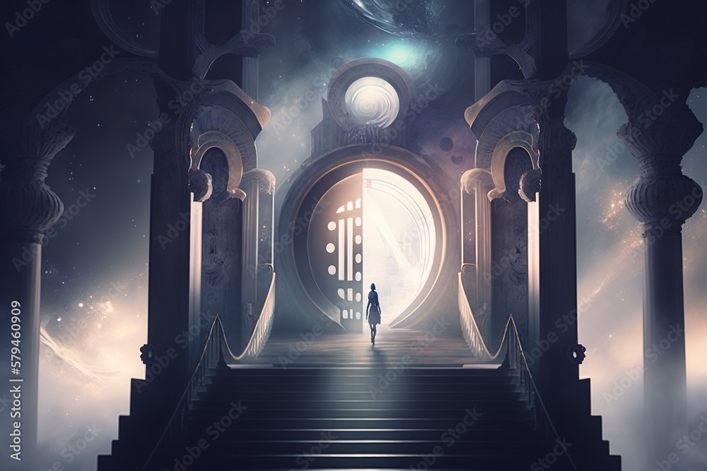 illustration, portal to enter another ethereal environment, generative ai
