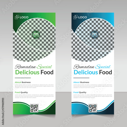 Ramadan special delicious food post roll up banner restaurant template design