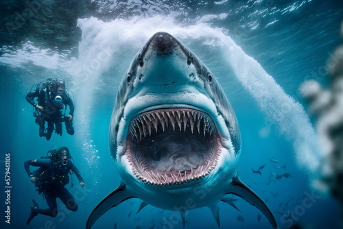 white shark attacks divers, generative ai