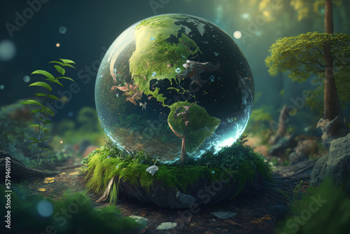 Fantastic Green Planet Earth background. Illustration AI Generative