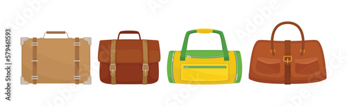Travel Bag as Packed Luggage for Traveling Vector Set