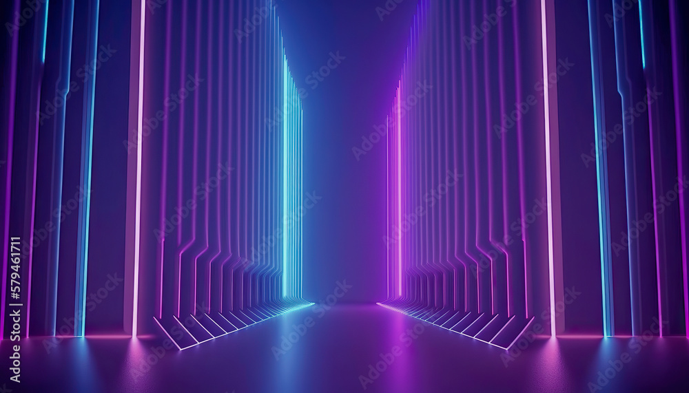 Futuristic 3D Rendering with Minimalist Geometric Background in Ultraviolet Spectrum Neon Glow | AI Generated
