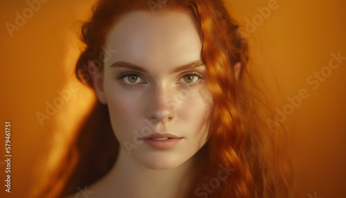 beautiful red-haired woman photo session in the studio