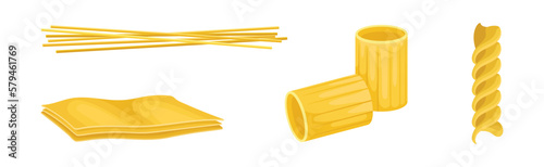 Macaroni as Dry Shaped Pasta Made with Durum Wheat Vector Set