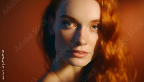 beautiful red-haired woman photo session in the studio