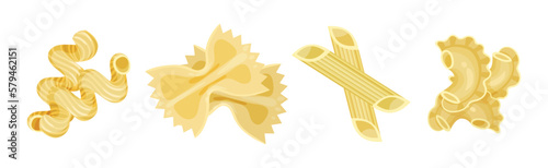Macaroni as Dry Shaped Pasta Made with Durum Wheat Vector Set