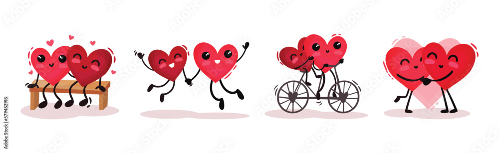 Humanized Red Hearts Couple Together Feeling Amour and Love Vector Set Humanized Red Hearts Couple Together Feeling Amour and Love Vector Set
