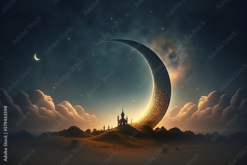 ramadan crescent moon - obrazy, fototapety, plakaty 