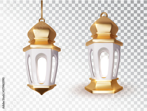 Ramadan Kareem lantern celebration lamp isolated. Realistic traditional Muslim symbols of Ramadan Mubarak