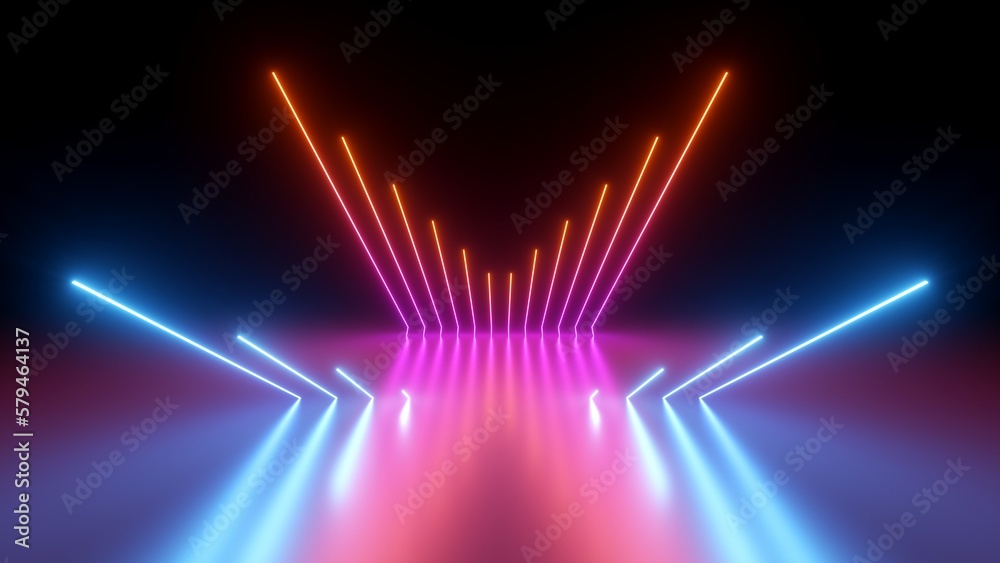 3d render, abstract neon background with colorful glowing lines