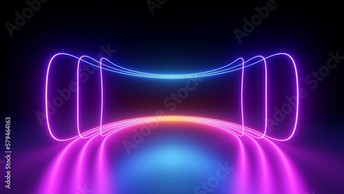 3d render, abstract neon background with colorful glowing lines. Technology wallpaper