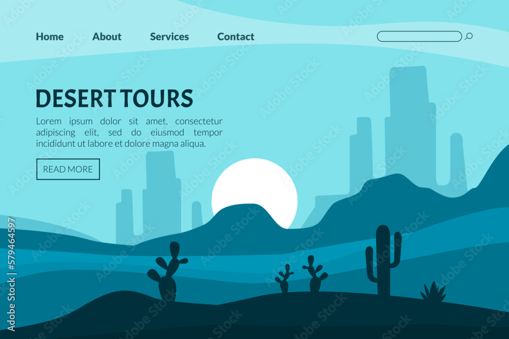 Wild Desert Trip and Travel Web Banner Design with Sand and Cactus Silhouette Vector Template