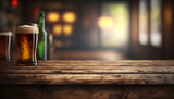 bar background with a table for bottle or beer application, generative ai