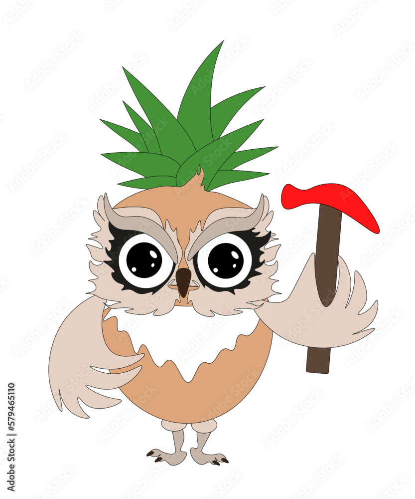 Fototapeta premium Owl with red mallet