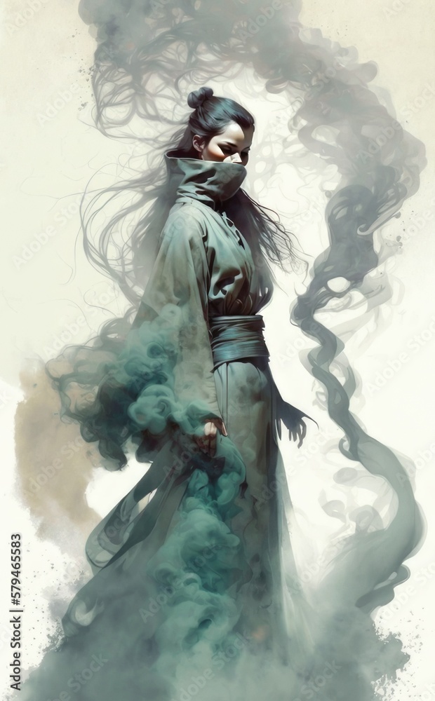 Fototapeta premium Female/Woman made from smoke and mist. Generative AI Concept art.