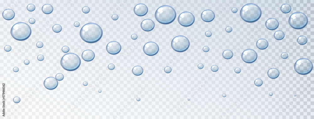 Water drops Illuminating. Realistic dropson the surface. Isolated liquid on transparent background