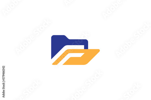 folder file letter F logo in blue and yellow color flat design