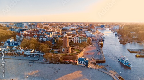 Harbour and lighthouse in Kolobrzeg. photo