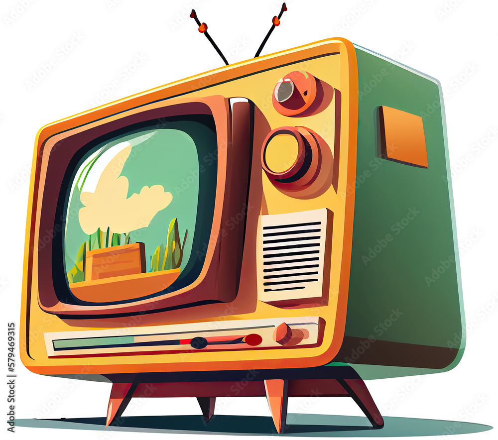 Cartoon tube crt TV set isolated on transparent background generative