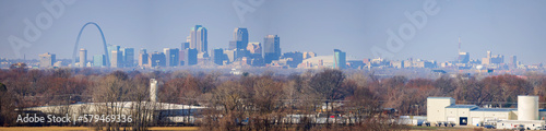 Sunny high angle view of the skyline of St Louis from Illinois
