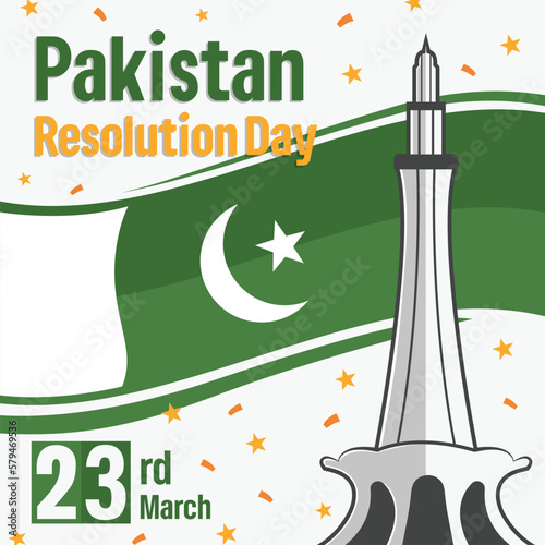 23rd March Pakistan resolution day post design vector illustration