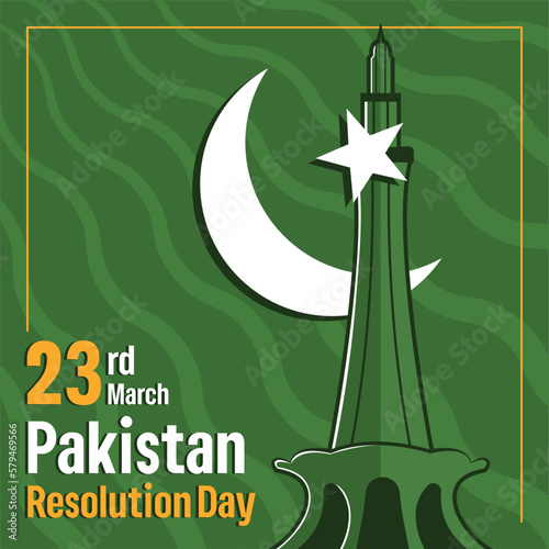  23rd of March Pakistan resolution day vector illustration, Pakistan national day post with minar e Pakistan