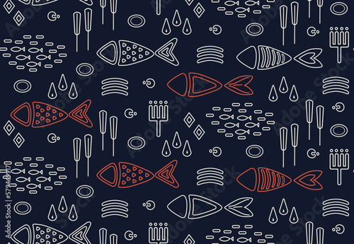 Seamless pattern with ornamental fishes. Vector illustration.