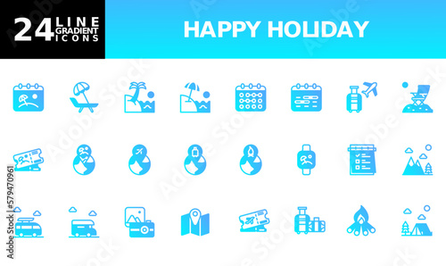 Icon Pack Holiday, Vacation, Travel. editable file and color.