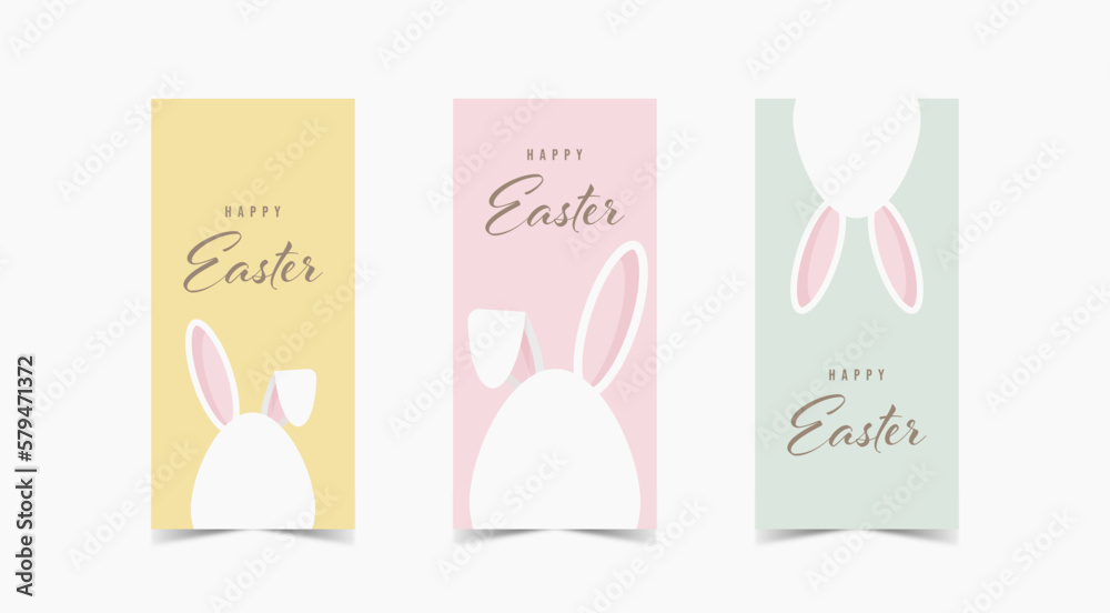 Happy easter greeting card with cute egg bunny design, set of vector illustration