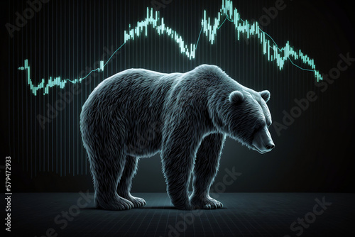 Fotografiet Bearish market, bear in front of the stock, forex or crypto chart, the illustrat