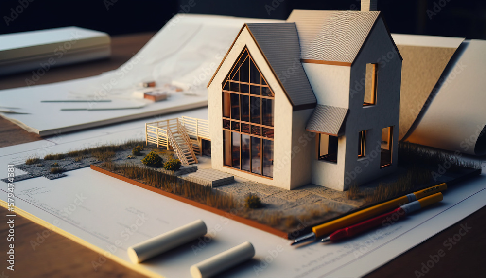 Real Estate Investment in Progress - Blueprints, Paperwork and Project Planning - ai generated