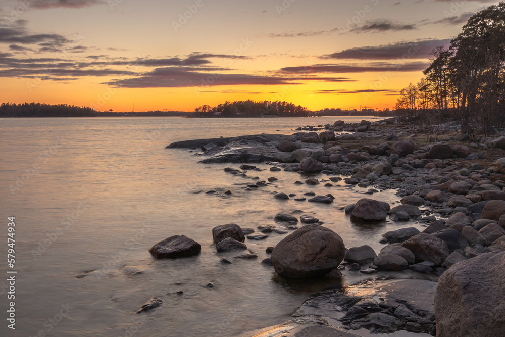 Summer landscape of the sunset over the sea in southern Finland. Summer landscape of the sunset over the sea in southern Finland.