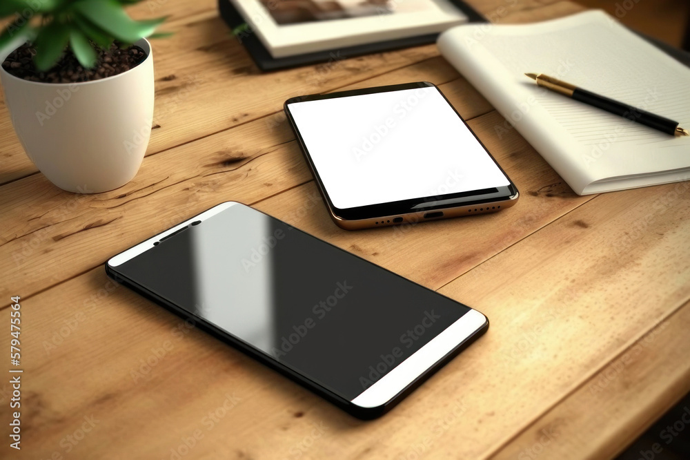 mockup. Smartphone on the table. AI generative. mockup. Smartphone on the table. AI generative.