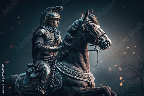 Alexander the Great Mounted on his Steed Horse. Battle in Ancient Times. Generative AI