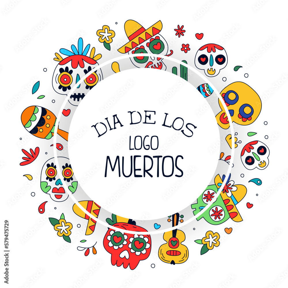 Dia de Los Muertos banner, card template. Day of the dead, Mexican holiday, festival greeting card, invitation, party poster vector Illustration