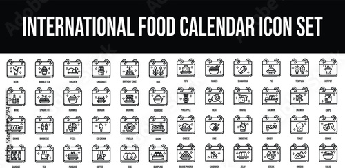 Internation Food Calendar stroke outline icons set 