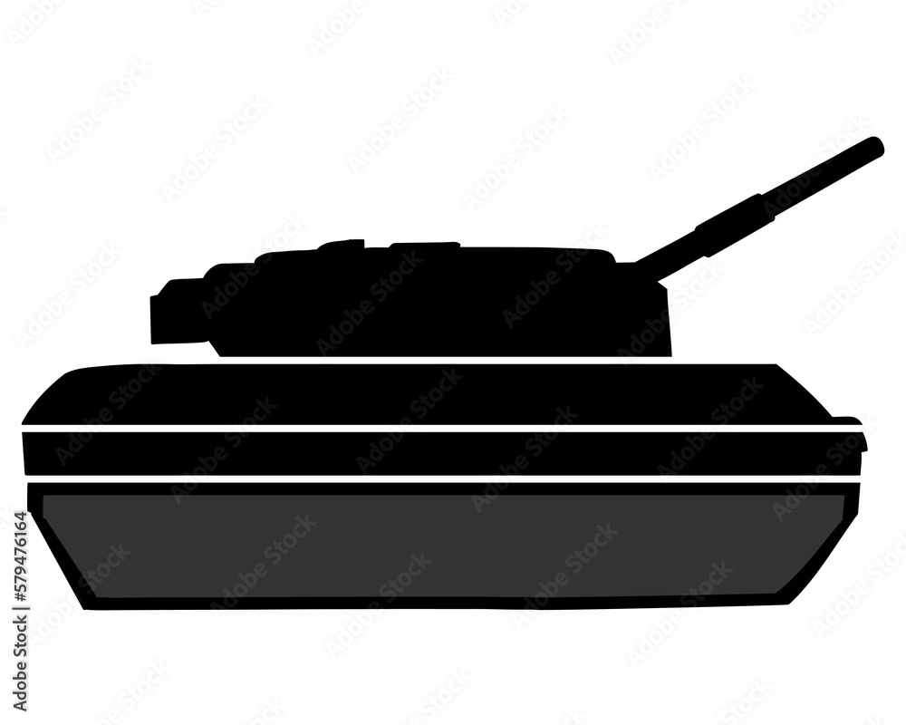 Fototapeta premium Main battle tank black silhouette. German military vehicle Leopard 2. Colorful vector illustration isolated on white background.