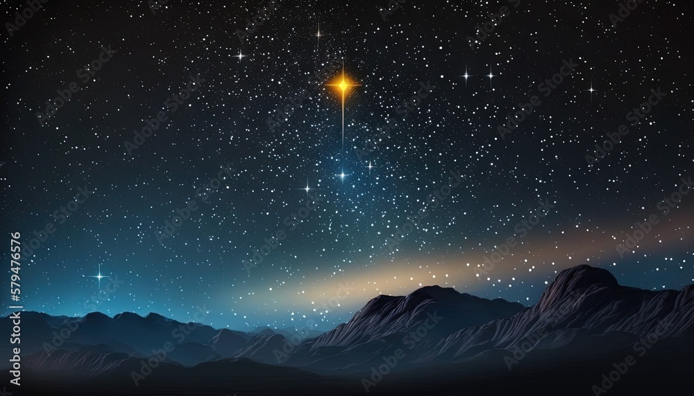 a night sky with stars and a bright star in the middle of the night with