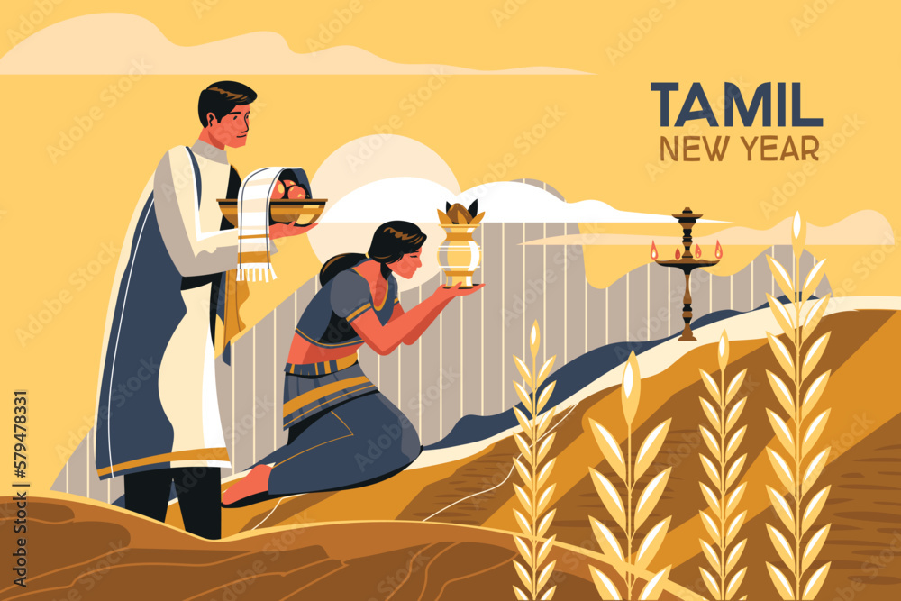 Happy Sinhala and Tamil New Year Background Design Stock Vector | Adobe