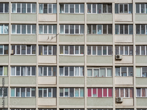 New reconditioned old communist apartment building. Ugly traditional communist housing ensemble