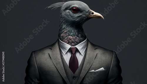 Beastly Ambition: Businessman in a Suit with Pidgeon Head © Alen