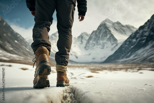 Mountain Momentum: Hiker's Journey from Below. Generative ai