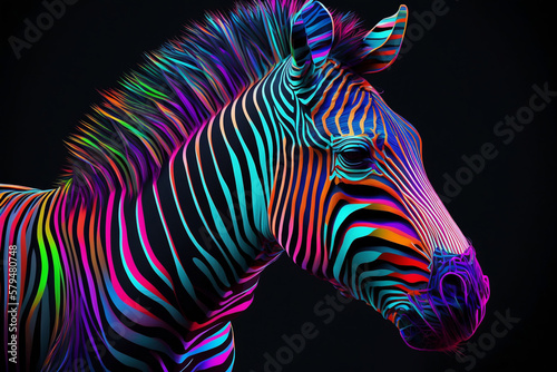 Neon Safari  Zebra s Dazzling Display of Colors. Ai generative  