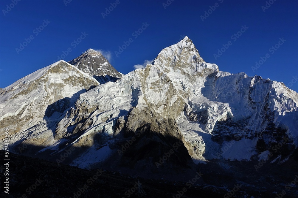Mt. Everest and Mt. Nuptse from Kala Patthar, Solukhumbu, Nepal.	