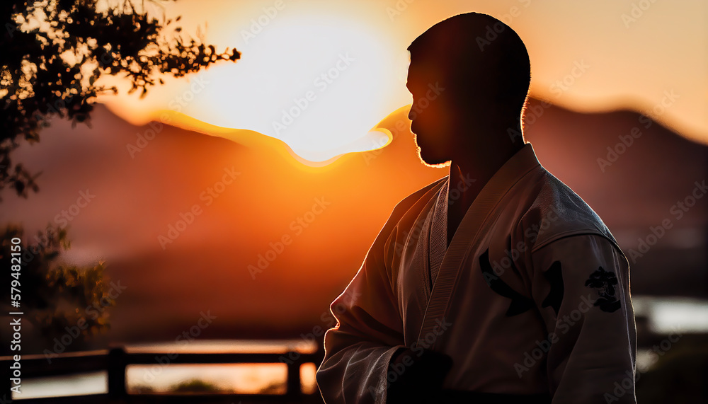 Fototapeta premium A close-up photo of a person performing martial arts moves. Generative AI