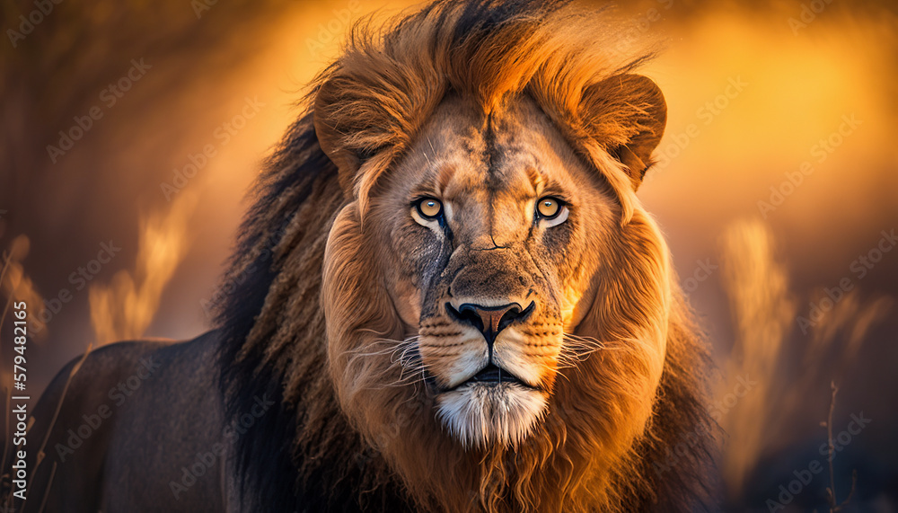 Fototapeta premium A close-up of a lion with a blurry background. Generative AI