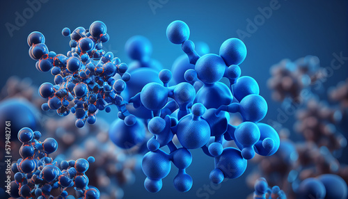 Abstract 3d blue dna molecules background for medical science, Generative AI